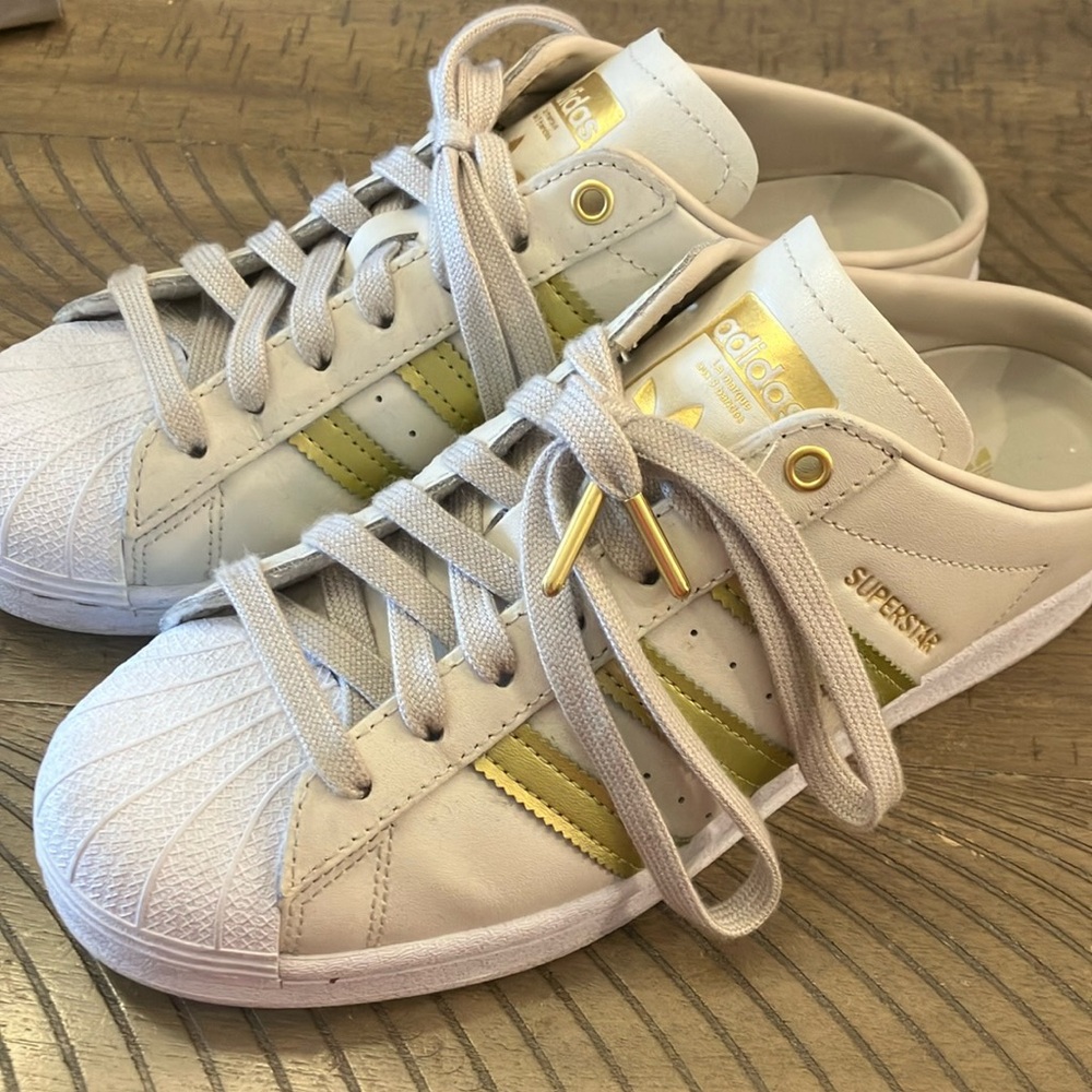 Adidas Superstar White with Gold Stripes